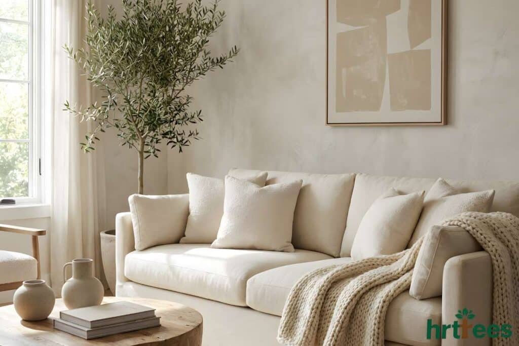 Luxury Artificial Olive Tree beside couch