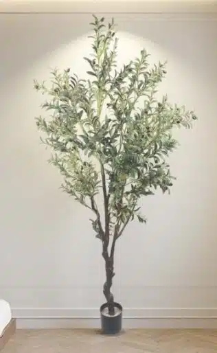 Slim Trunk Minimalist Faux Olive Tree With Soft Grey-Green Leaves