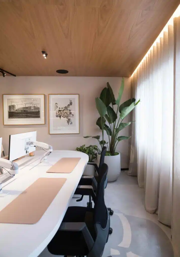 Biophilic office design with artificial plants