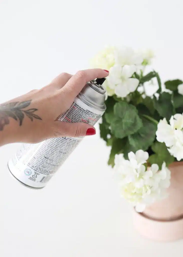 Applying UV Protection Spray to artificial plant