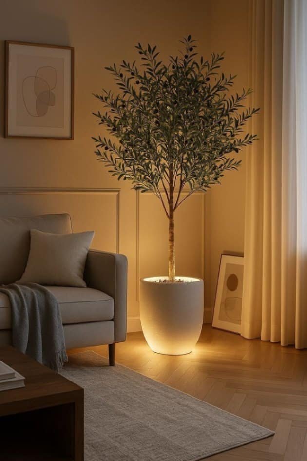 realistic artificial olive tree with mixed materials