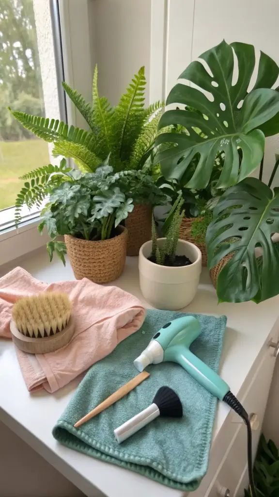 cleaning artificial plant stems with cool air