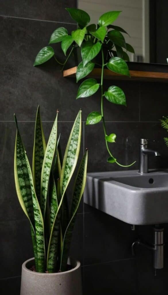 Artificial snake plant in bathroom